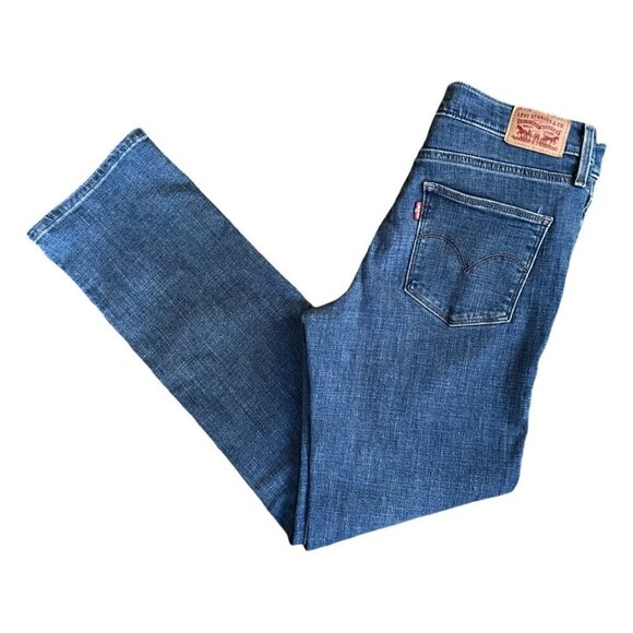 Women's Levi's Slimming Straight Fit Retro Stretch Denim Blue Jeans Size 29/30 - Picture 4 of 12